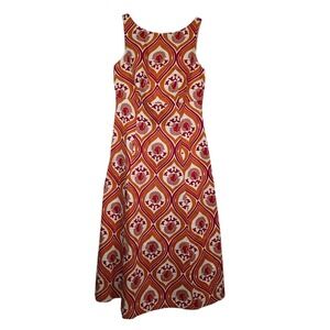 Boden Size 2R Slash Neck Midi Dress Orange Red Floral Medallion Sleeveless D0632